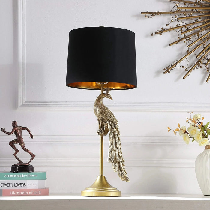 29' In Modern Elegance Golden Peacock On A Pedestal Polyresin Table Lamp Default -DTYStore