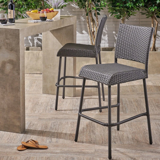 29' Outdoors PE Rattan Armless Barstools, Set of 2, Grey Default -DTYStore