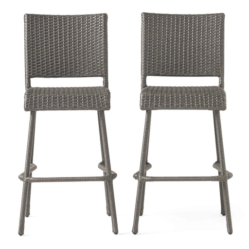 29' Outdoors PE Rattan Armless Barstools, Set of 2, Grey Default -DTYStore