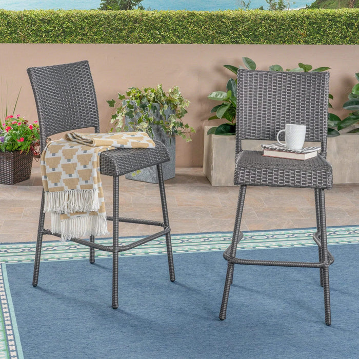 29' Outdoors PE Rattan Armless Barstools, Set of 2, Grey Default -DTYStore
