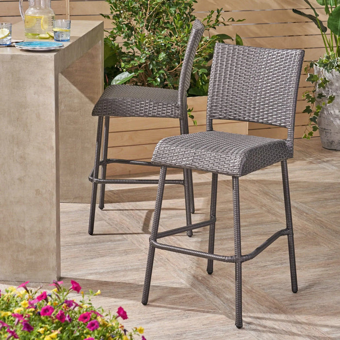 29' Outdoors PE Rattan Armless Barstools, Set of 2, Grey Default -DTYStore
