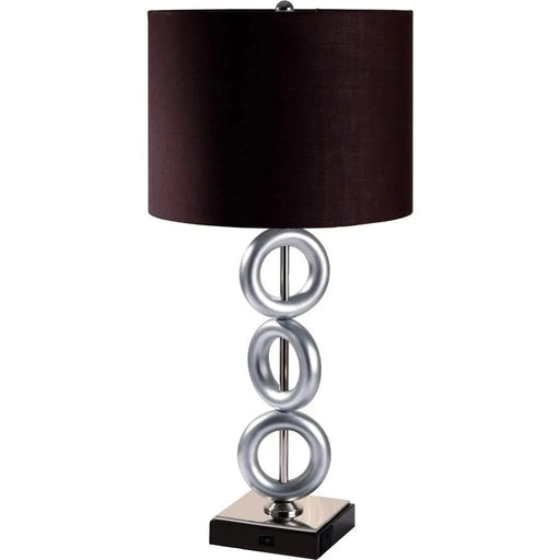 29' Tall Metal Table Lamp with Silver finish, Ring Style, Espresso Round Shade Default -DTYStore