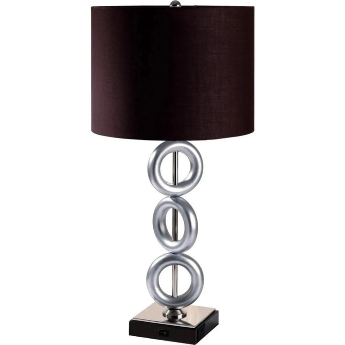 29' Tall Metal Table Lamp with Silver finish, Ring Style, Espresso Round Shade Default -DTYStore