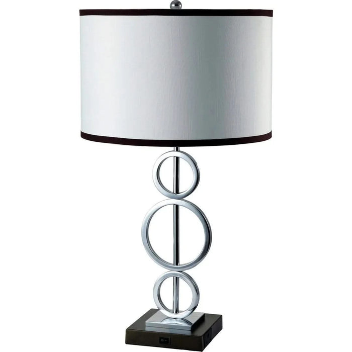 29' Tall Metal Table Lamp with Silver finish, Ring Style, White Round Shade Default -DTYStore