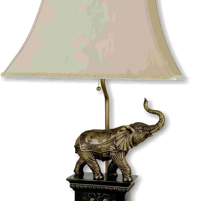 29' Tall Polyresin Elephant Table Lamp w/ Antique Gold finish, White Shade Default -DTYStore
