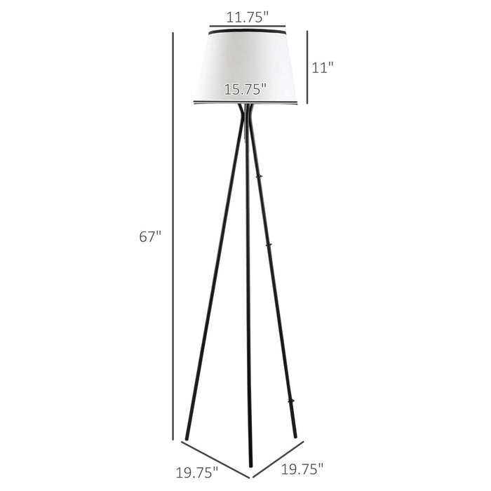 HOMCOM Modern Tripod Floor Lamp Free Standing Land Lamp w/ Steel Frame, Footswitch, Fabric Lampshade and E26 Base for Living Room, Bedroom, Office, Black