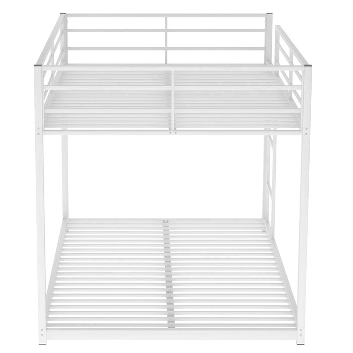Full over Full Metal Bunk Bed, Low Bunk Bed with Ladder, White