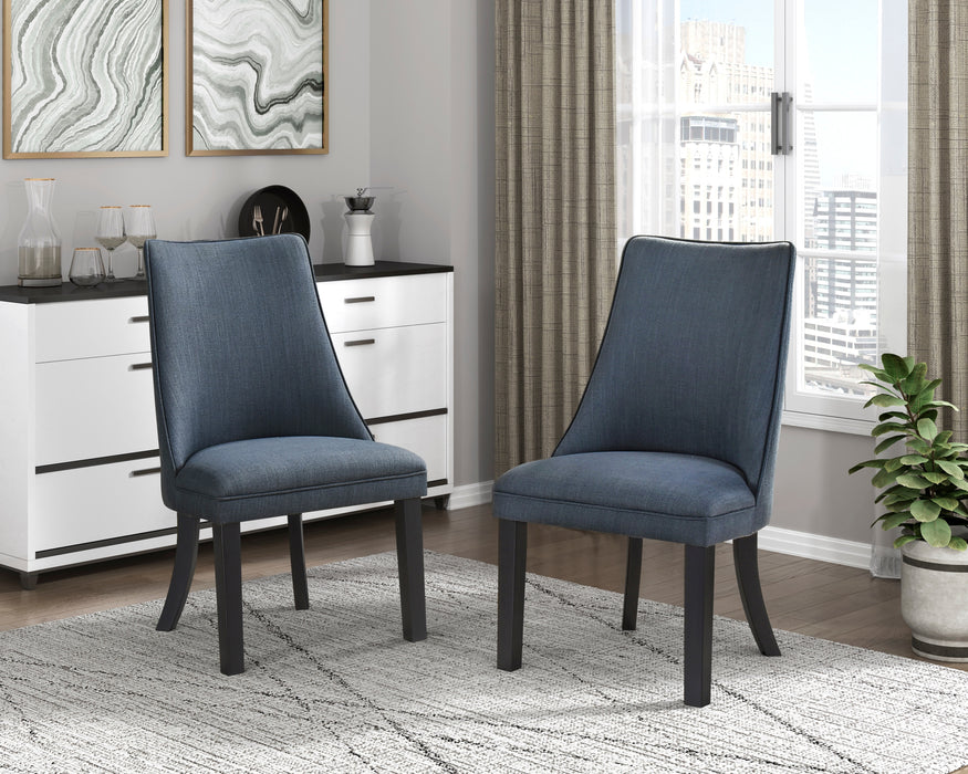 Blue Textured Fabric Upholstered Side Chairs Set of 2, Dark Walnut Finish Wooden Legs Modern Dining Kitchen Furniture - DTYStore