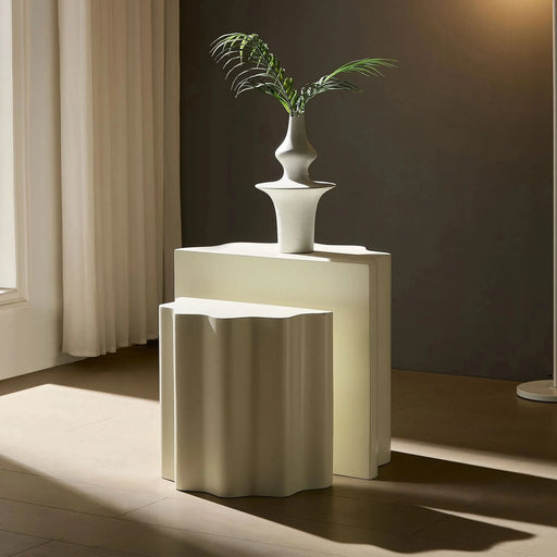 2PCS Set Side Table,Wavy Edges Design Fiberglass Coffee Table for Living Room,Bedroom,Modern Design End Table for Apartment,No Need Assembly Default -DTYStore