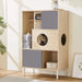 2 IN 1 Modern Cat Tree Bookshelf with Storage, Wood Bookcase with Litter Box Enclosure, Cat Climbing Shelves with Hidden Storage Default -DTYStore