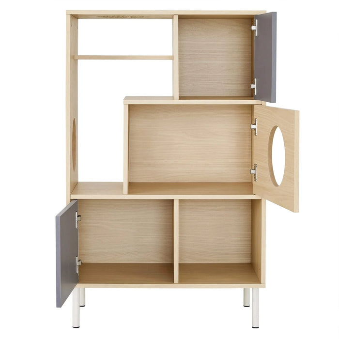 2 IN 1 Modern Cat Tree Bookshelf with Storage, Wood Bookcase with Litter Box Enclosure, Cat Climbing Shelves with Hidden Storage Default -DTYStore