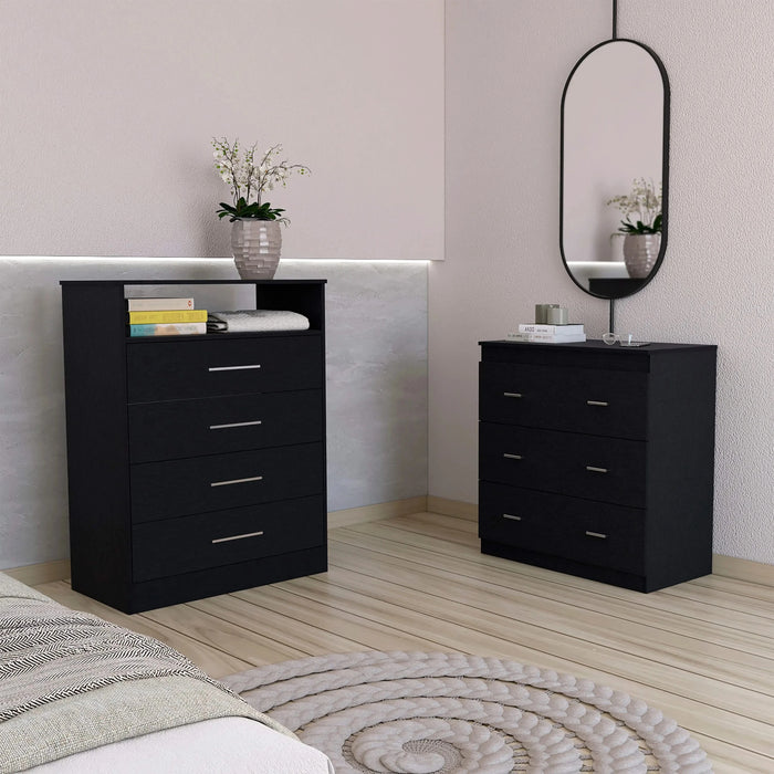 2 Piece Bedroom Set, Kairo Dresser + Capri Three Drawer Dresser, Black Default -DTYStore