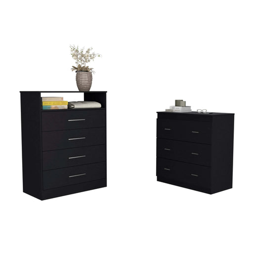 2 Piece Bedroom Set, Kairo Dresser + Capri Three Drawer Dresser, Black Default -DTYStore