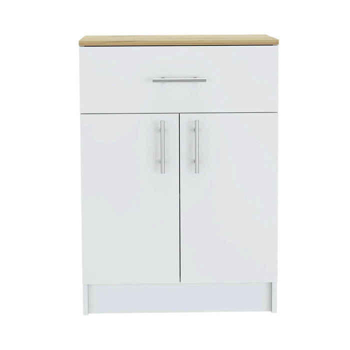 2 Piece Kitchen Set, Kitchen Island Table + Pantry Cabinet, White / Light Oak Default -DTYStore