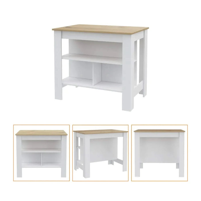 2 Piece Kitchen Set, Kitchen Island + Pantry Cabinet , White /Light Oak Default -DTYStore