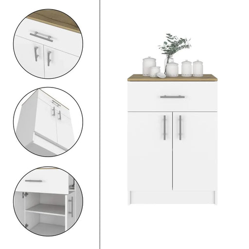 2 Piece Kitchen Set, Kitchen Island + Pantry Cabinet , White /Light Oak Default -DTYStore