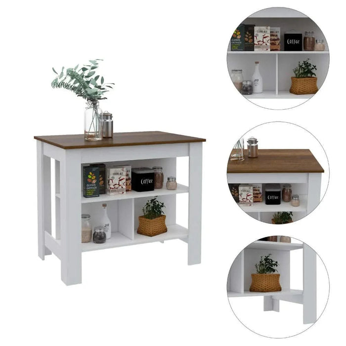 2 Piece Kitchen Set, Kitchen Island + Pantry Cabinet , White /Walnut /Light Oak Default -DTYStore