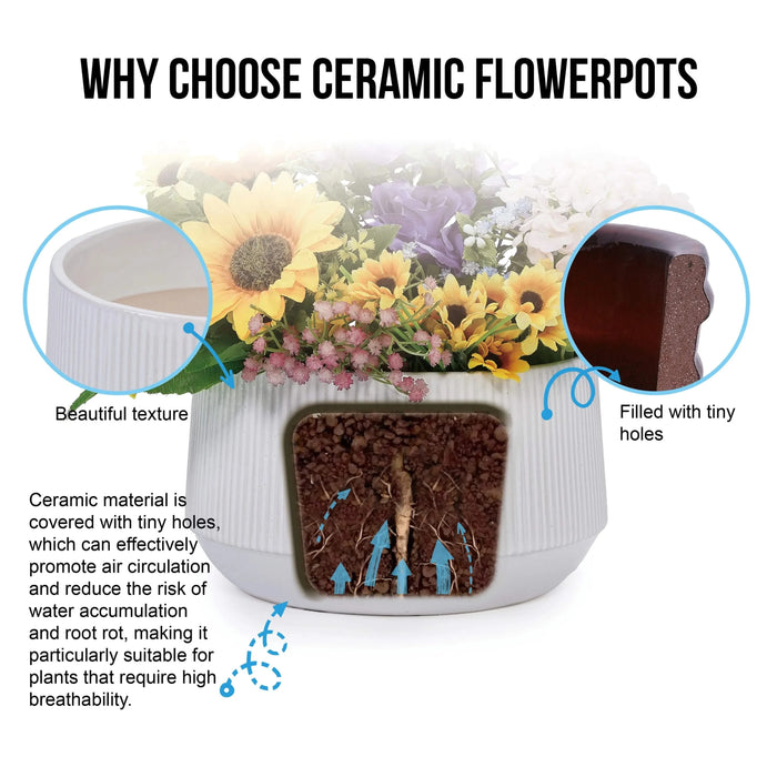 2 Pieces Ceramic Flowerpot, Modern Planter for Patio, Garden or Windowsills - Gloss White Default -DTYStore