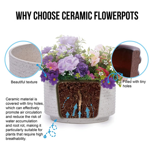 2 Pieces Ceramic Flowerpot, Modern Planter for Patio, Garden or Windowsills - Milk White Default -DTYStore