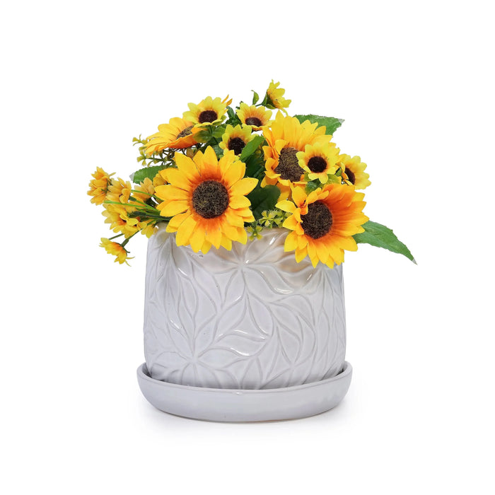 2 Pieces Ceramic Planter Pot, Modern Indoor Outdoor Flowerpot for Patio, Garden, or Windowsills - Gloss White - DTY Store