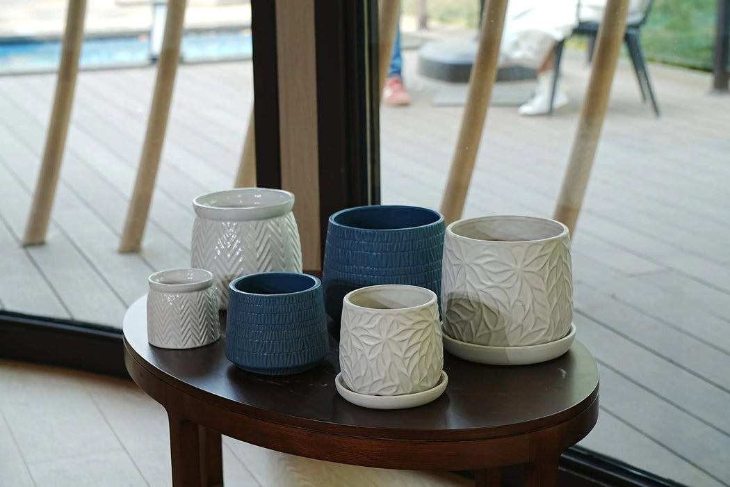 2 Pieces Ceramic Planter Pot, Modern Indoor Outdoor Flowerpot for Patio, Garden, or Windowsills - Gloss White Default -DTYStore