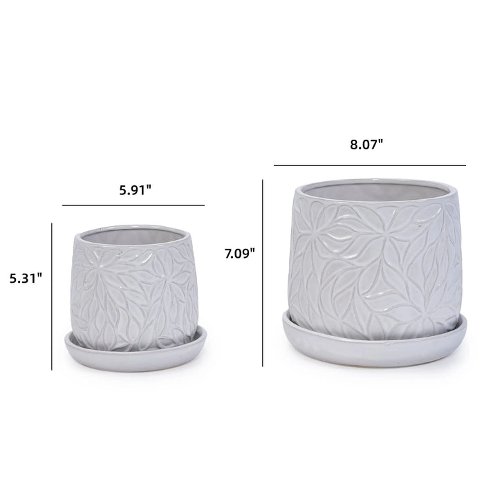 2 Pieces Ceramic Planter Pot, Modern Indoor Outdoor Flowerpot for Patio, Garden, or Windowsills - Gloss White - DTY Store