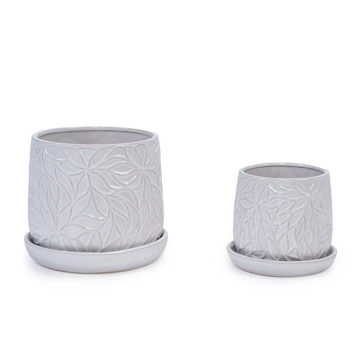 2 Pieces Ceramic Planter Pot, Modern Indoor Outdoor Flowerpot for Patio, Garden, or Windowsills - Gloss White - DTY Store