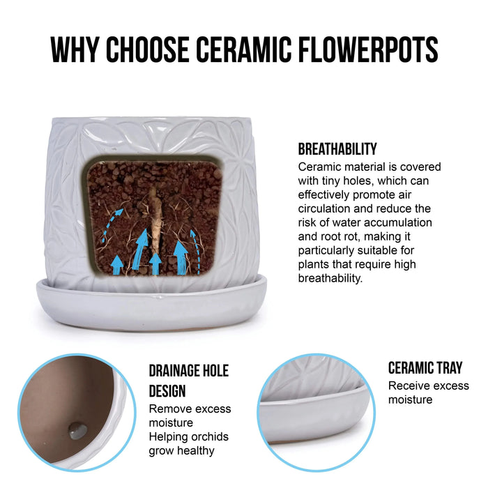 2 Pieces Ceramic Planter Pot, Modern Indoor Outdoor Flowerpot for Patio, Garden, or Windowsills - Gloss White Default -DTYStore