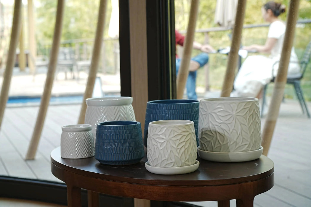 2 Pieces Ceramic Planter Pot, Modern Indoor Outdoor Flowerpot for Patio, Garden, or Windowsills - Gloss White - DTY Store