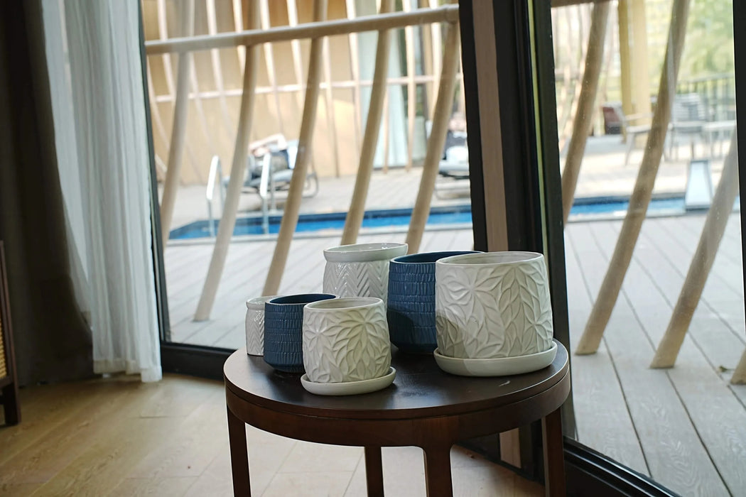 2 Pieces Ceramic Planter Pot, Modern Indoor Outdoor Flowerpot for Patio, Garden, or Windowsills - Gloss White Default -DTYStore