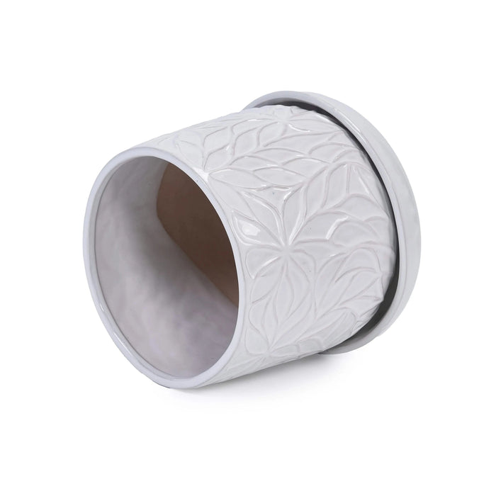 2 Pieces Ceramic Planter Pot, Modern Indoor Outdoor Flowerpot for Patio, Garden, or Windowsills - Gloss White Default -DTYStore