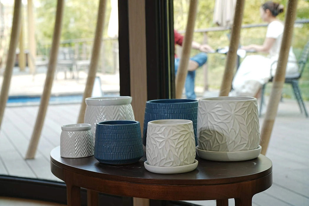 2 Pieces Ceramic Planter Pot, Modern Indoor Outdoor Flowerpot for Patio, Garden, or Windowsills - Gloss White Default -DTYStore