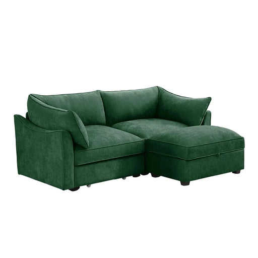 2 Seater Sofa With Footrest , 2-Seat Sofa with 1 Movable Ottoman, Pull out Storage Drawer Under Each Seat,Chenille Green -DTYStore