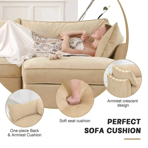 2 Seater Sofa With Footrest , 2-Seat Sofa with 1 Movable Ottoman, Pull out Storage Drawer Under Each Seat,Chenille Wheat -DTYStore