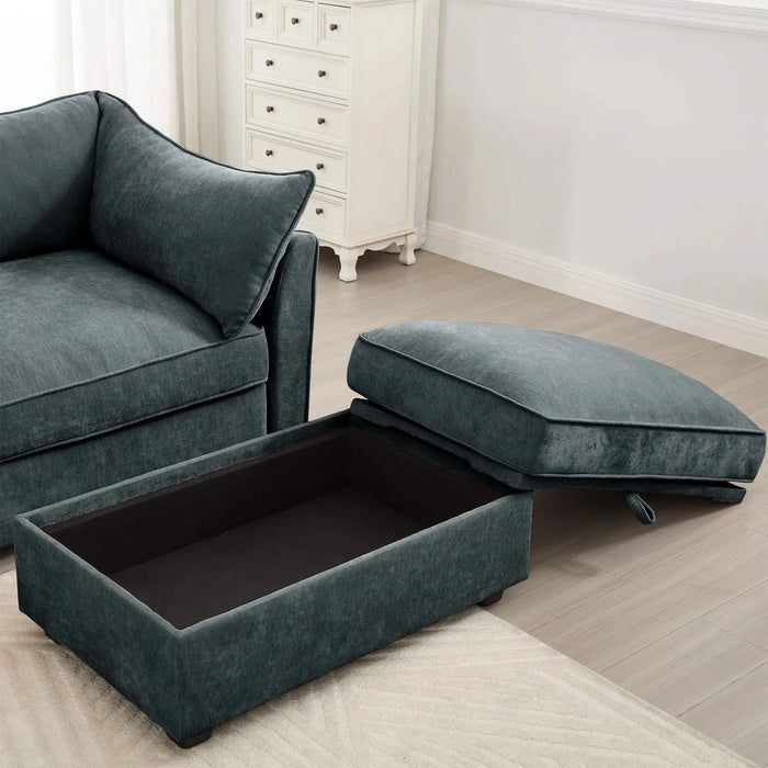 2 Seater Sofa With Footrest , 2-Seat Sofa with 2 Movable Ottoman, Pull out Storage Drawer Under Each Seat,Chenille Gary Default -DTYStore