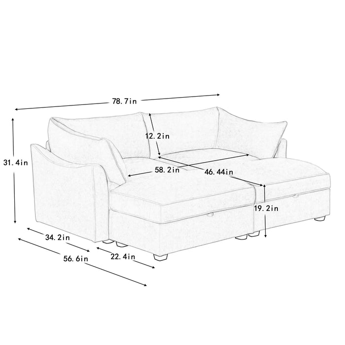 2 Seater Sofa With Footrest , 2-Seat Sofa with 2 Movable Ottoman, Pull out Storage Drawer Under Each Seat,Chenille Green Default -DTYStore
