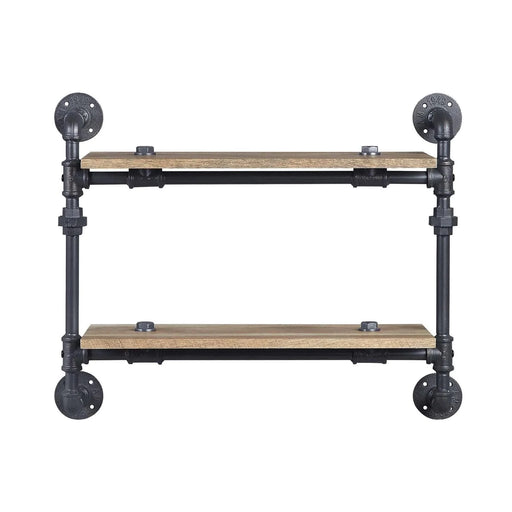 2 Tier Wall Shelf with Metal Tube, Oak and Sandy Black Default -DTYStore