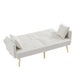 Cream White Velvet Futon Sofa Bed with Gold Metal Legs - DTYStore