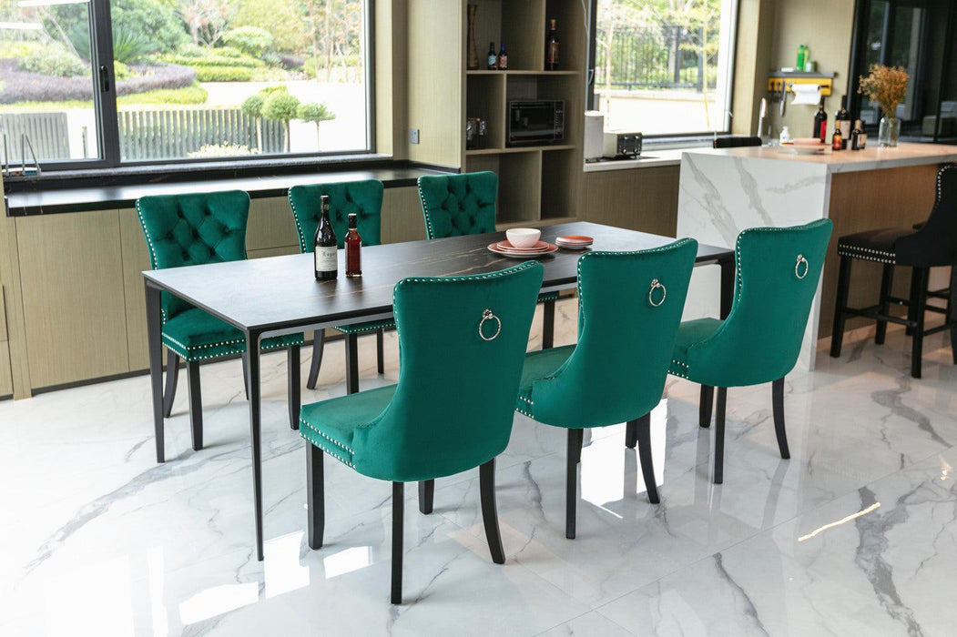 Nikki Collection Modern, High-end Tufted Solid Wood Contemporary Velvet Upholstered Dining Chair with Wood Legs Nailhead Trim 2-Pcs Set,Green - DTYStore