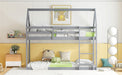 Twin over Twin Rubber Wood Floor Bunk Bed, with ladder,Guardrails,House-Shaped-Bunk Bed,Grey - DTYStore