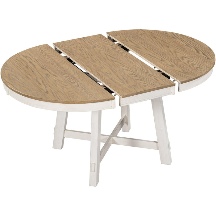 Farmhouse Round Extendable Dining Table with 16" Leaf Wood Kitchen Table - DTYStore