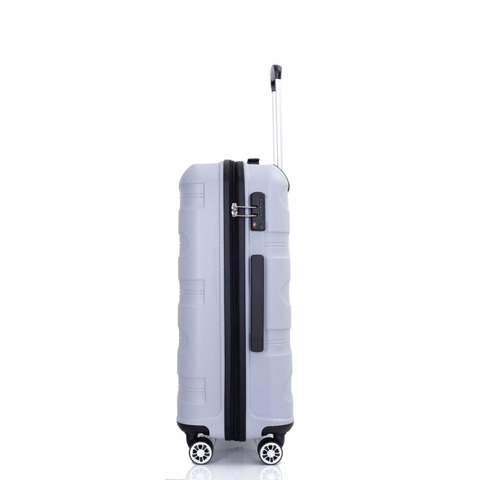 Hardshell Suitcase Spinner Wheels PP Luggage Sets Lightweight Durable Suitcase with TSA Lock,3-Piece Set (20/24/28) ,Silver - DTYStore