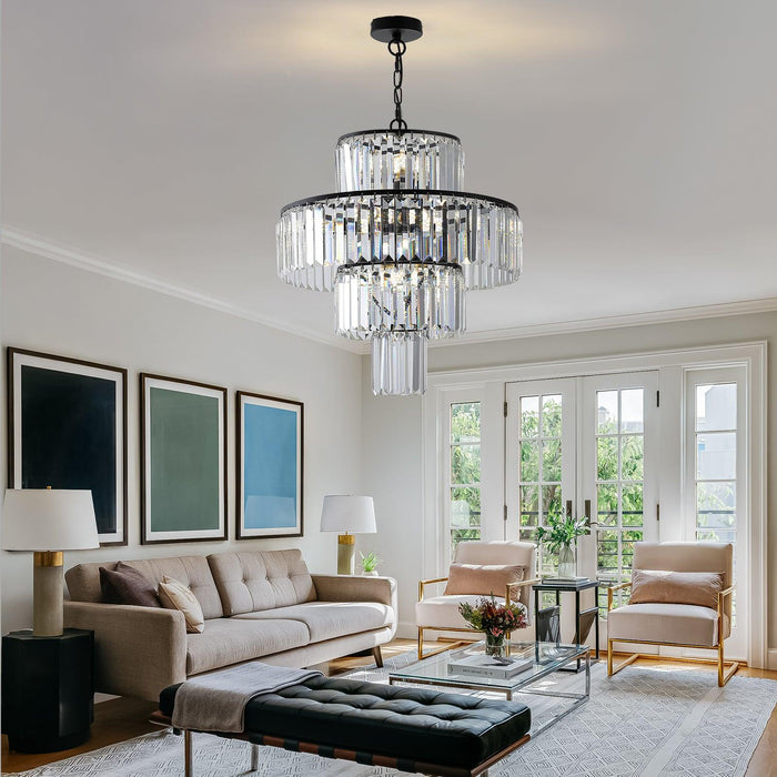 Black Luxury Crystal Chandelier Modern Chandeliers Lights Fixture Hanging Pendant Light Fixture for Dining Room Bedroom Living Room Dia 19.7 Inch-Black - DTYStore
