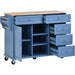 Kitchen cart with Rubber wood desktop rolling mobile kitchen island with storage and 5 draws 53 Inch length (Blue) - DTYStore