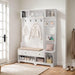 Multi-purpose Hallway Hall Tree with Removable Linen Cushioned Entryway Bench, Coat Rack, Storage Shelves, and DIY Pegboard,for Hallways, Living Room, White - DTYStore