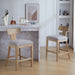 27' Counter Stools Set of 2, Upholstered Counter Height Bar Stools with Solid Rubber Wood Frame, Backrest, Footrest, Armless Barstools for Home Bar, Kitchen Counter, PEBBLE LINEN & Natural - DTYStore