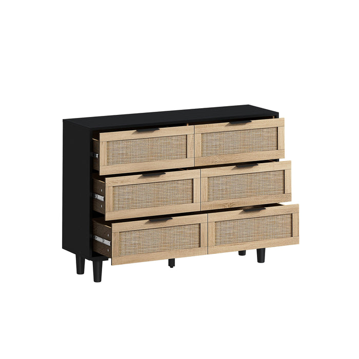 43.31"6-Drawers Rattan Storage Cabinet Rattan Drawer,for Bedroom,Living Room,Black - DTYStore