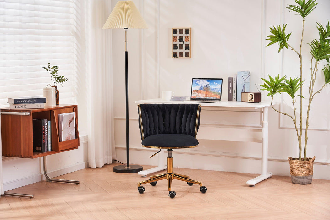 Office Desk Chair, Upholstered Home Office Desk Chairs with Adjustable Swivel Wheels, Ergonomic Office Chair for Living Room, Bedroom, Office, Vanity Study (Black) - DTYStore