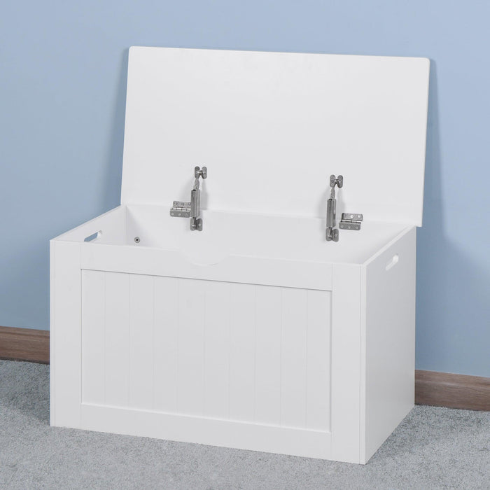White Lift Top Entryway Storage Cabinet with 2 Safety Hinge, Wooden Toy Box - DTYStore