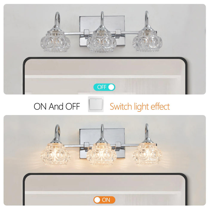 Brushed Nickel Finish Vintage Crystal Vanity Light - Elegant 3-Light Bathroom Mirror Fixture with Clear Glass Shades - DTYStore